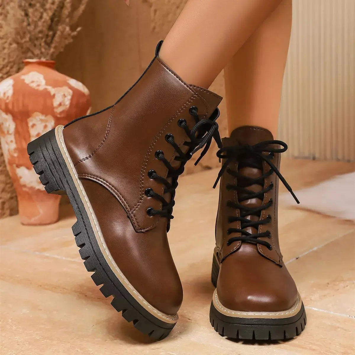 Round Toe Lace Up Boots Simply Love