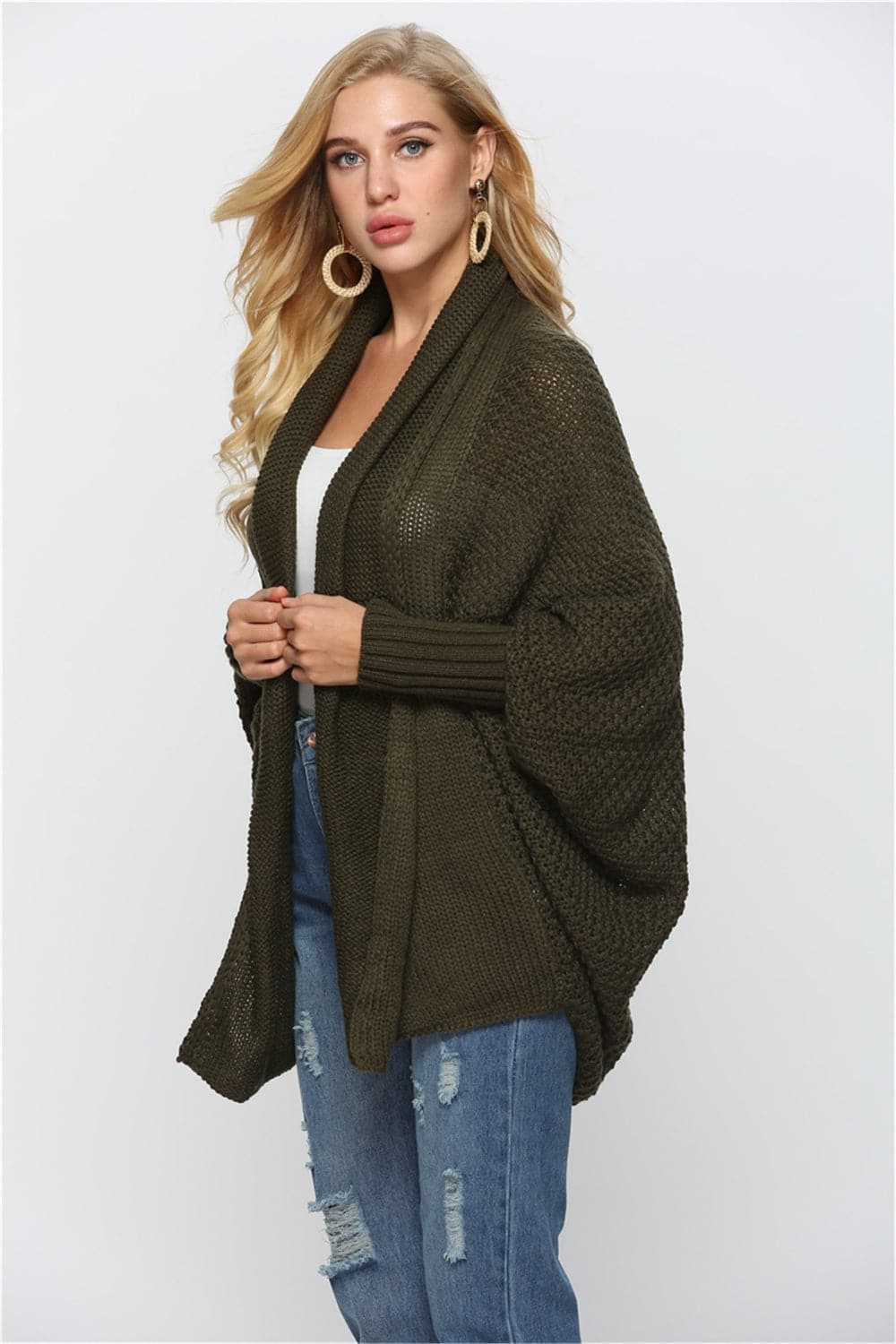 Open Front Batwing Sleeve Cardigan.