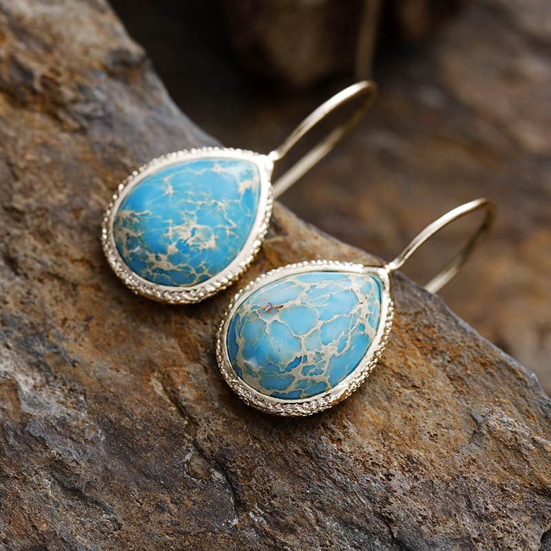 Copper Natural Stone Teardrop Shape Earrings.