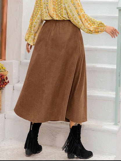 Plus Size Embroidered Pocketed High Waist Skirt.