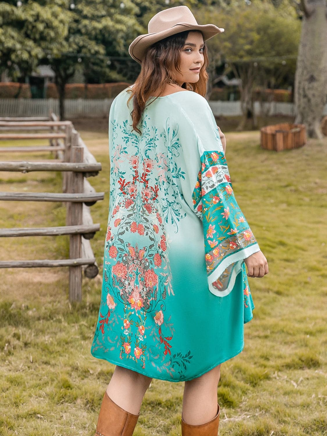 Plus Size Printed Open Front Long Sleeve Cover Up.