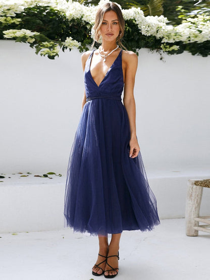 Backless Crisscross Sleeveless Midi Dress.