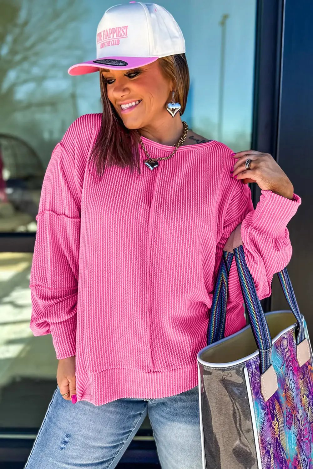 Bonbon Spiral Ribbed Exposed Seam Top Plus Size Long Sleeve Dear-Lover Dropshipping