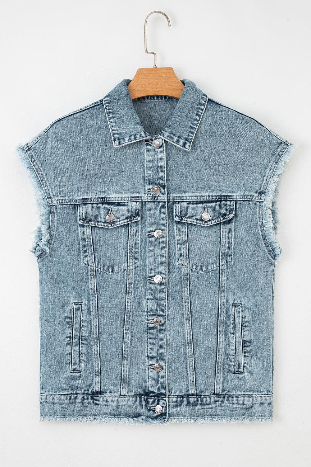 Myosotis Denim Vest With Button Flap Pocket Frayed Detail Classic Relaxed Fit Look Dear-Lover Dropshipping