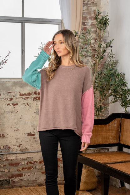 Sew In Love – Pullover mit überschnittenen Schultern und Farbblockdesign in voller Größe