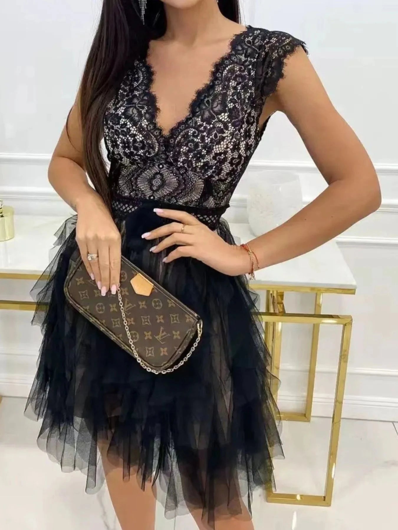 Lace V-Neck Ruffle Dress Coco’s Tee Boutique