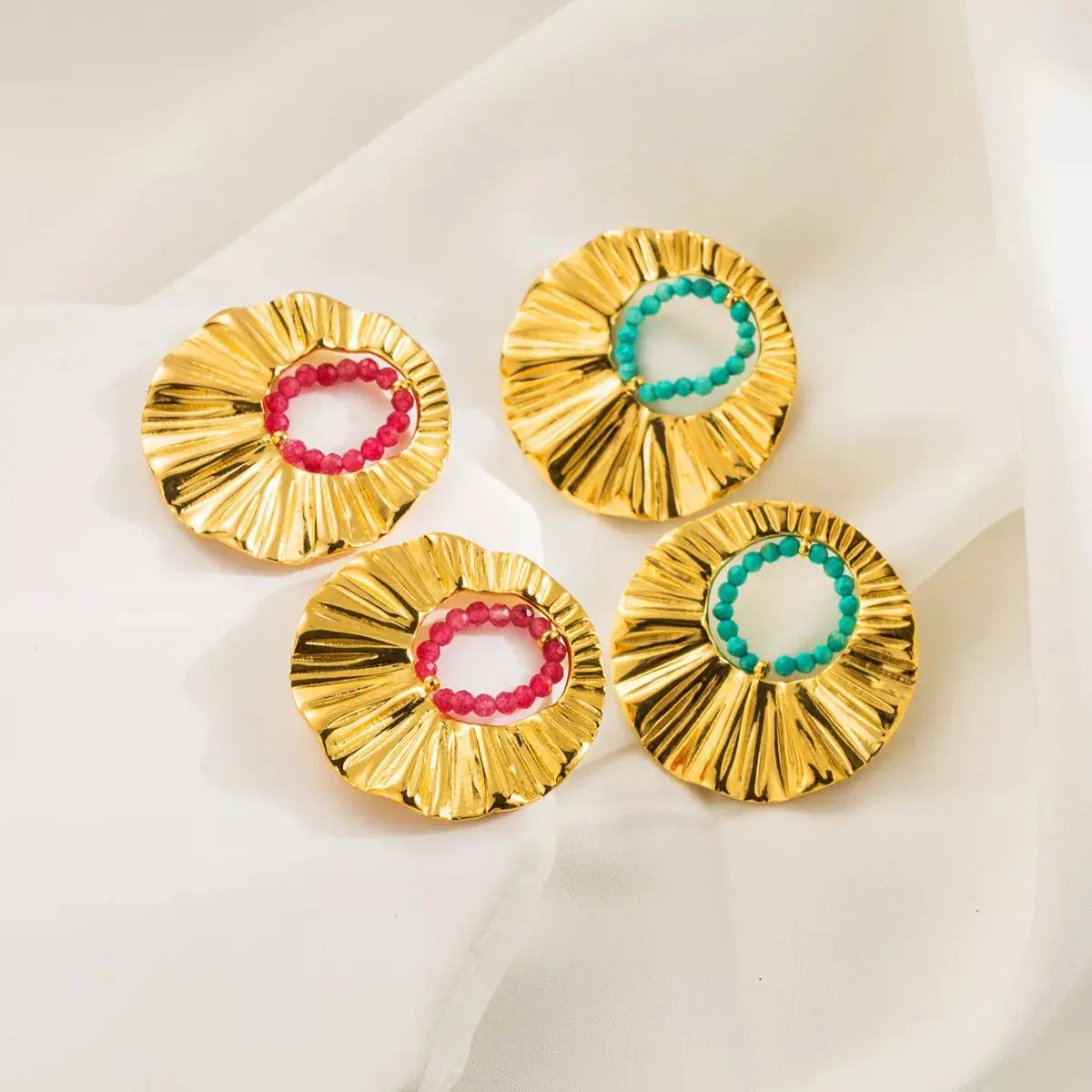 18K Gold-Plated Bead Round Earrings Simply Love