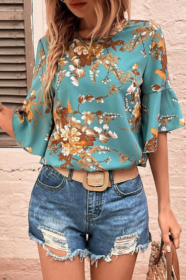 Printed Round Neck Half Sleeve Blouse.