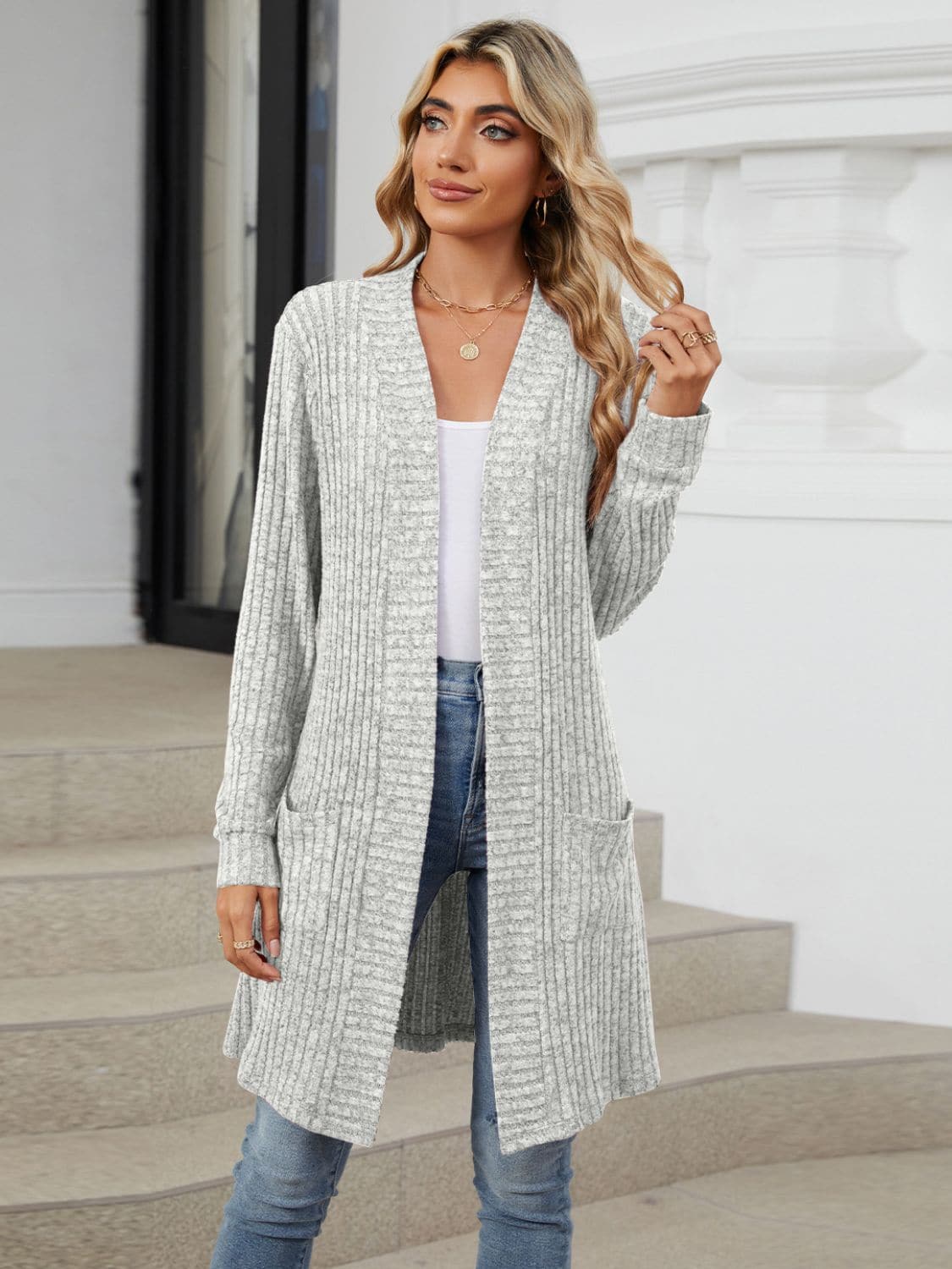 Open Front Long Sleeve Cardigan.