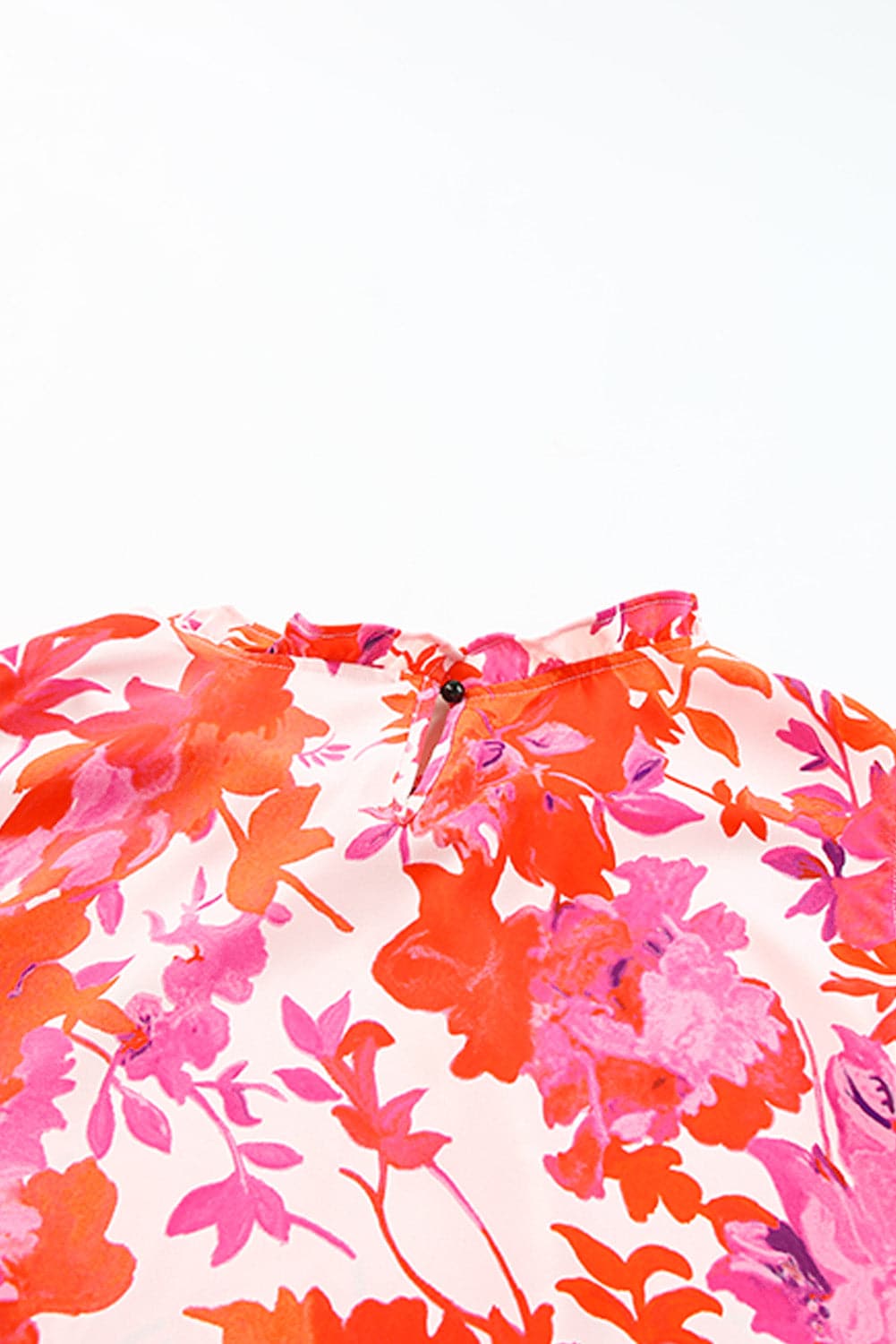 Plus Size Floral Flutter Sleeve Round Neck Blouse.