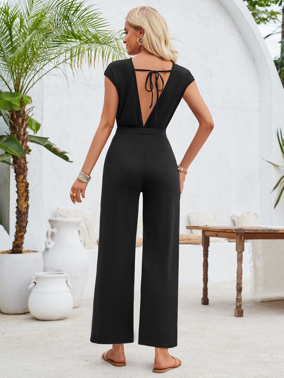 Twisted Round Neck Cap Sleeve Jumpsuit Coco’s Tee Boutique