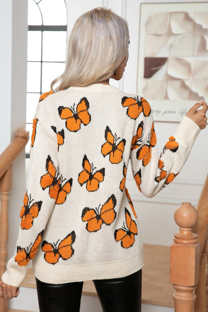 Butterfly Round Neck Long Sleeve Sweater.