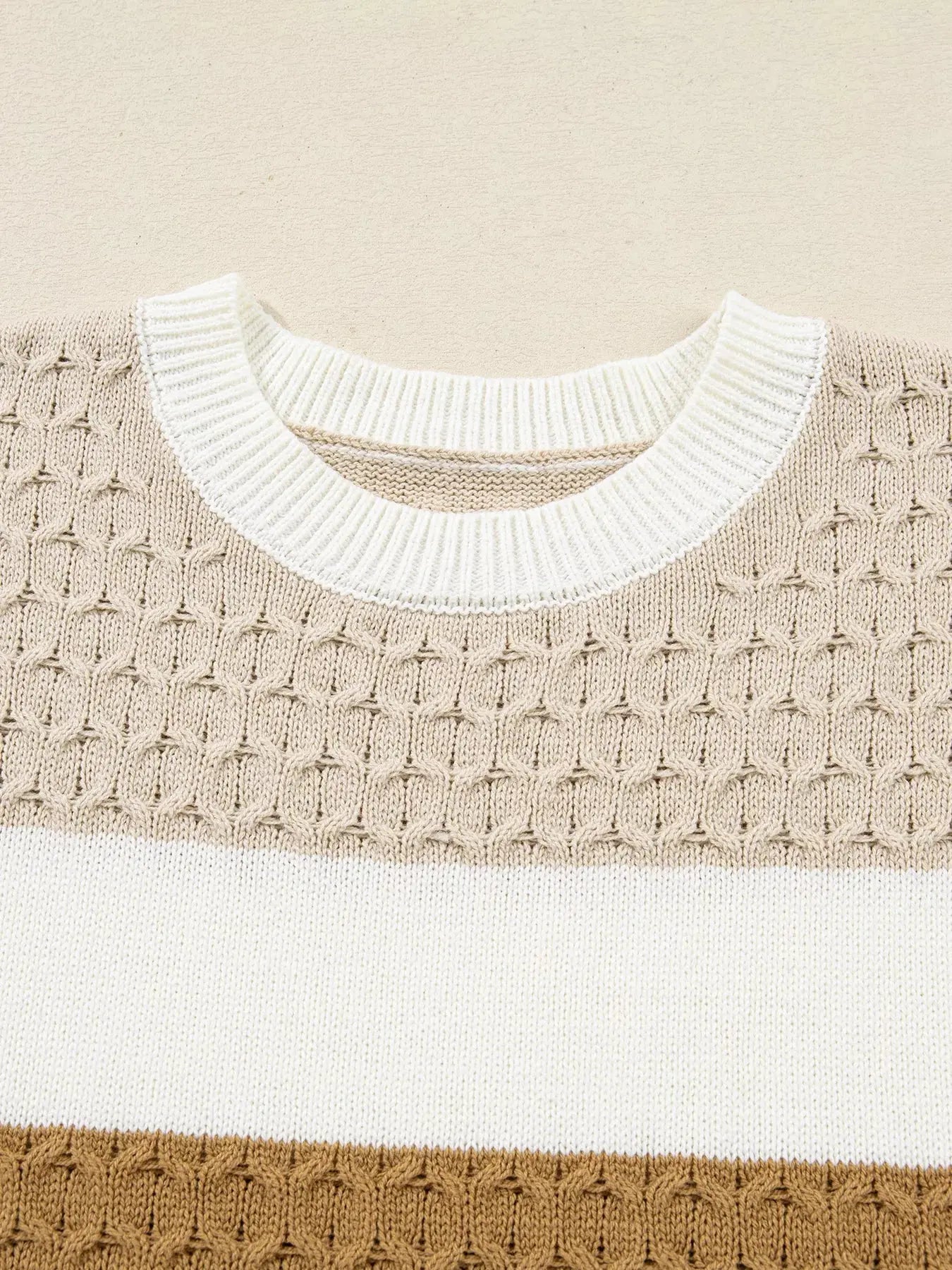 Mixed Texture Knit Striped Color Block Loose Sweater Simply Love