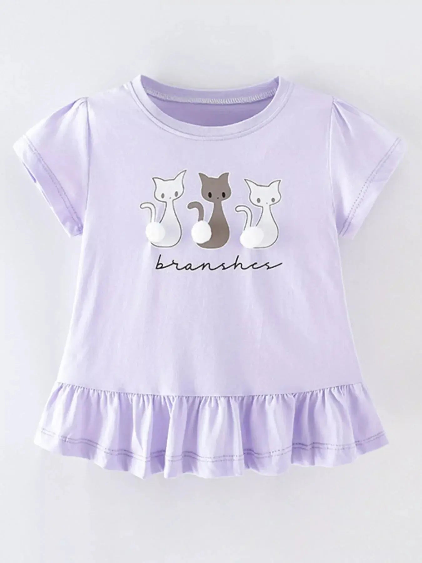Children's Cats Round Neck Ruffle Hem T-Shirt Simply Love
