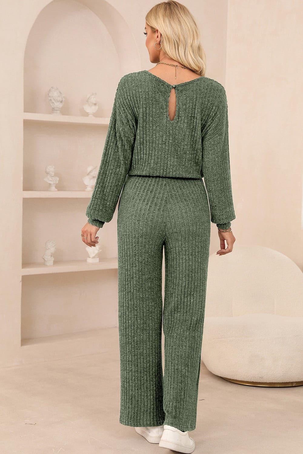 Round Neck Long Sleeve Jumpsuit.