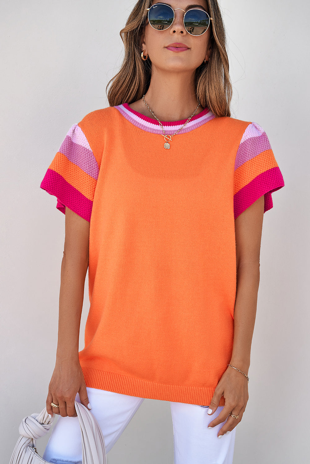 Carrot color block knitted top