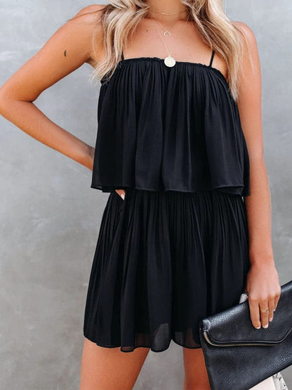 Ruched Spaghetti Strap Romper.