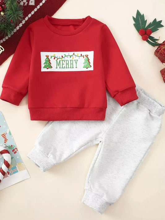 Kids Christmas Tree Sweatshirt and Pants Set Two Piece Outfit Simply Love