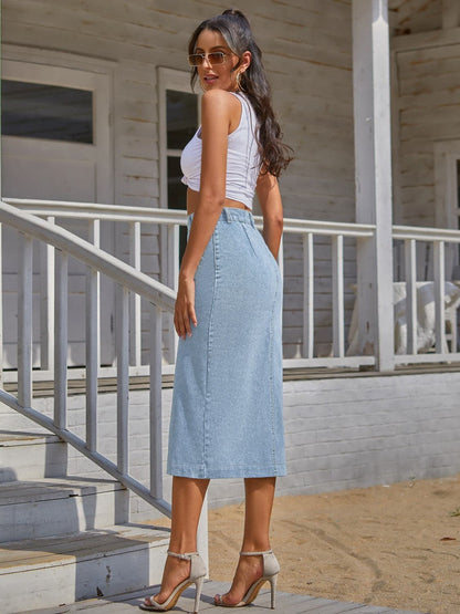 Button Down Denim Skirt.