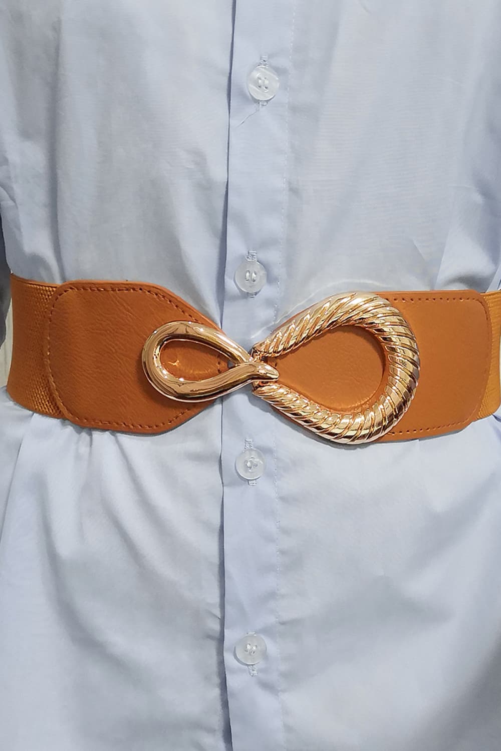 Ribbed Alloy Buckle Elastic Belt.