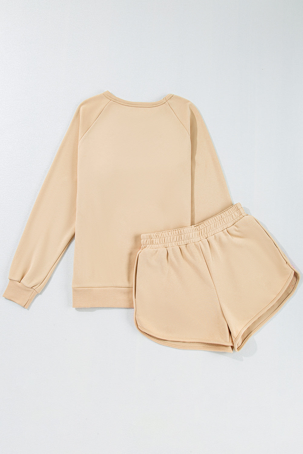 Apricot Striped Accent Pullover and Shorts Two Piece Set