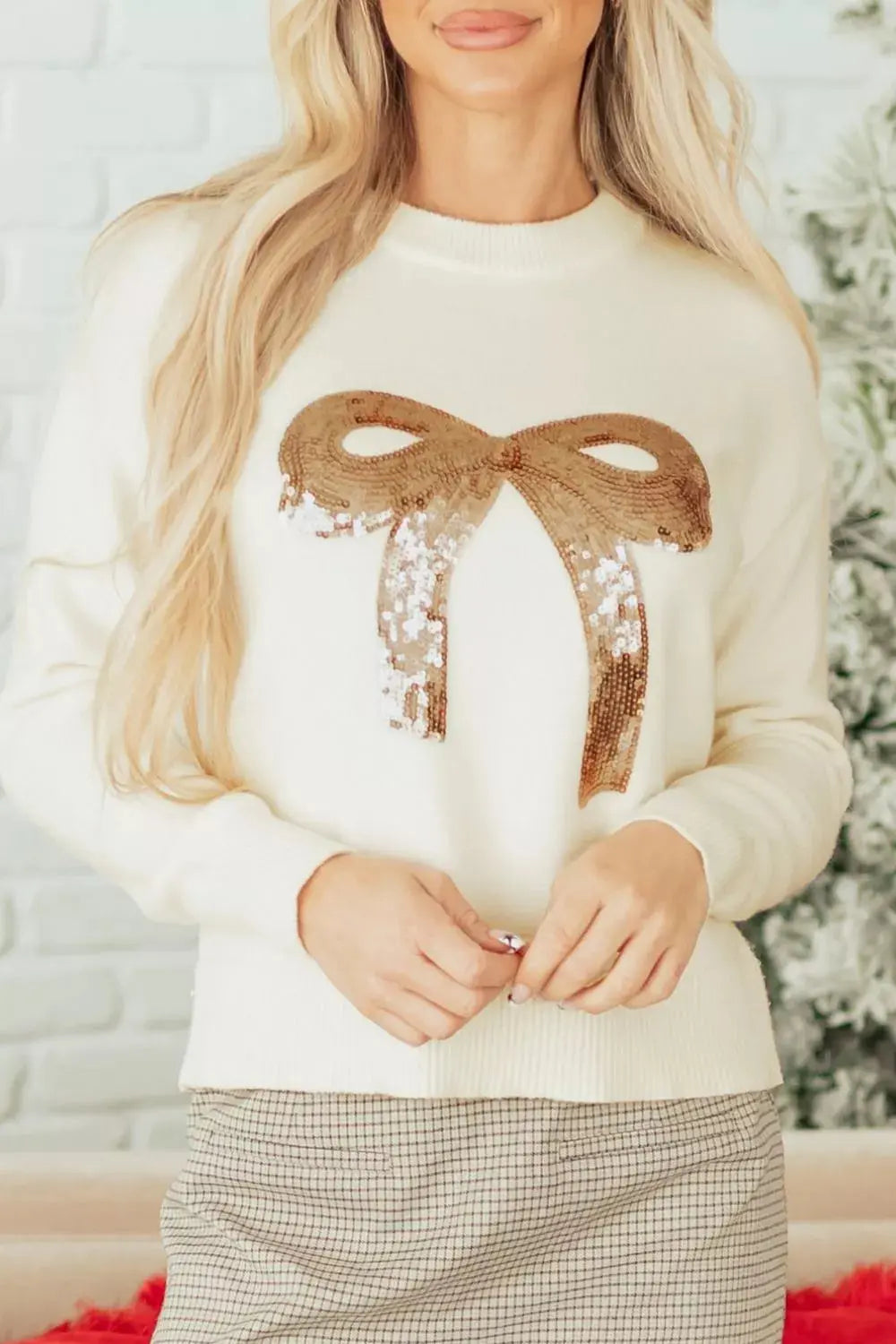 Sequin Bow Embellished Pullover Sweater Simply Love