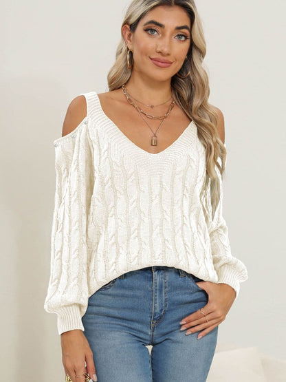 Chic cable-knit cold shoulder sweater