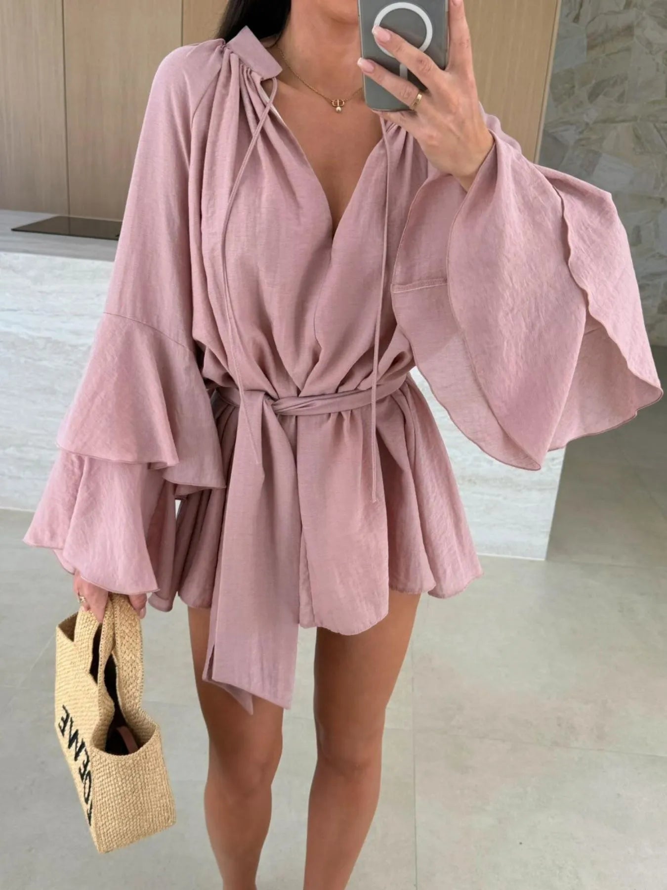 Flirt & Flow Bell Sleeve Mini Dress