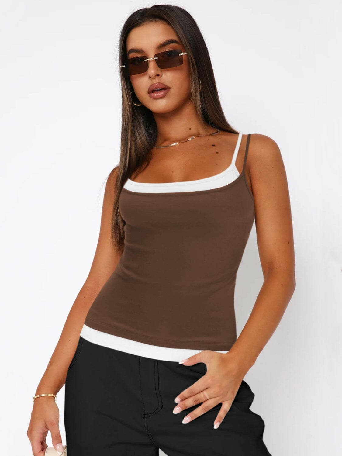 Faux Layered Square Neck Cropped Cami.