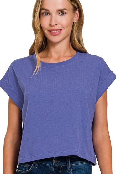 Zenana Cotton Folded Sleeve Top - Love Salve 