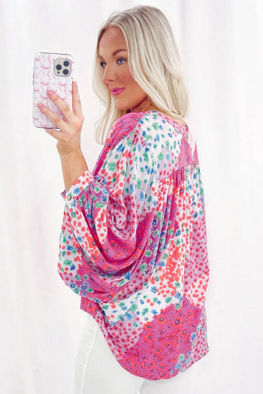 Rose red oversized floral shirt