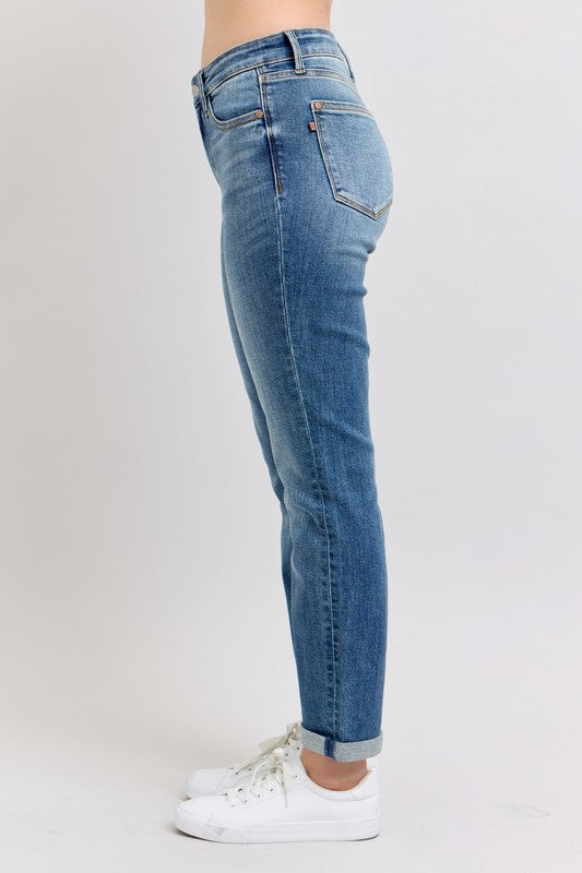 Judy Blue Full Size Mid Rise Skinny Cuff Jeans with Pockets Plus Size Coco’s Tee Boutique