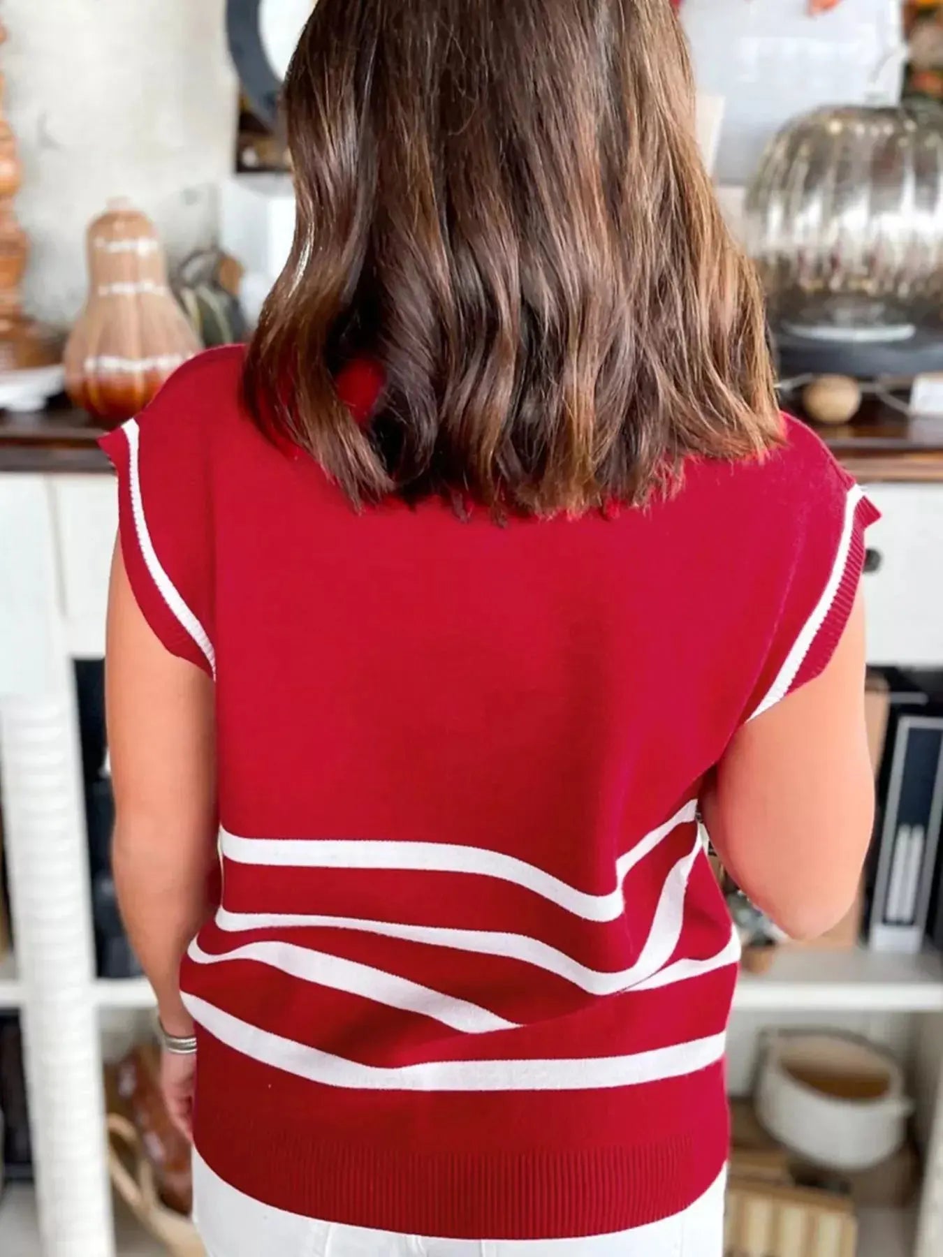 Striped Zip Up Collar Sweater Vest for Women Lightweight Knit Simply Love