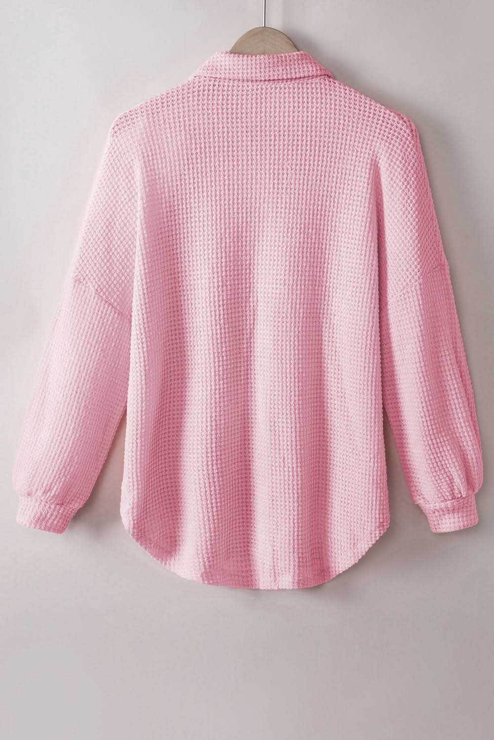 Collared Long Sleeve Waffle-Knit Shirt with Pocket