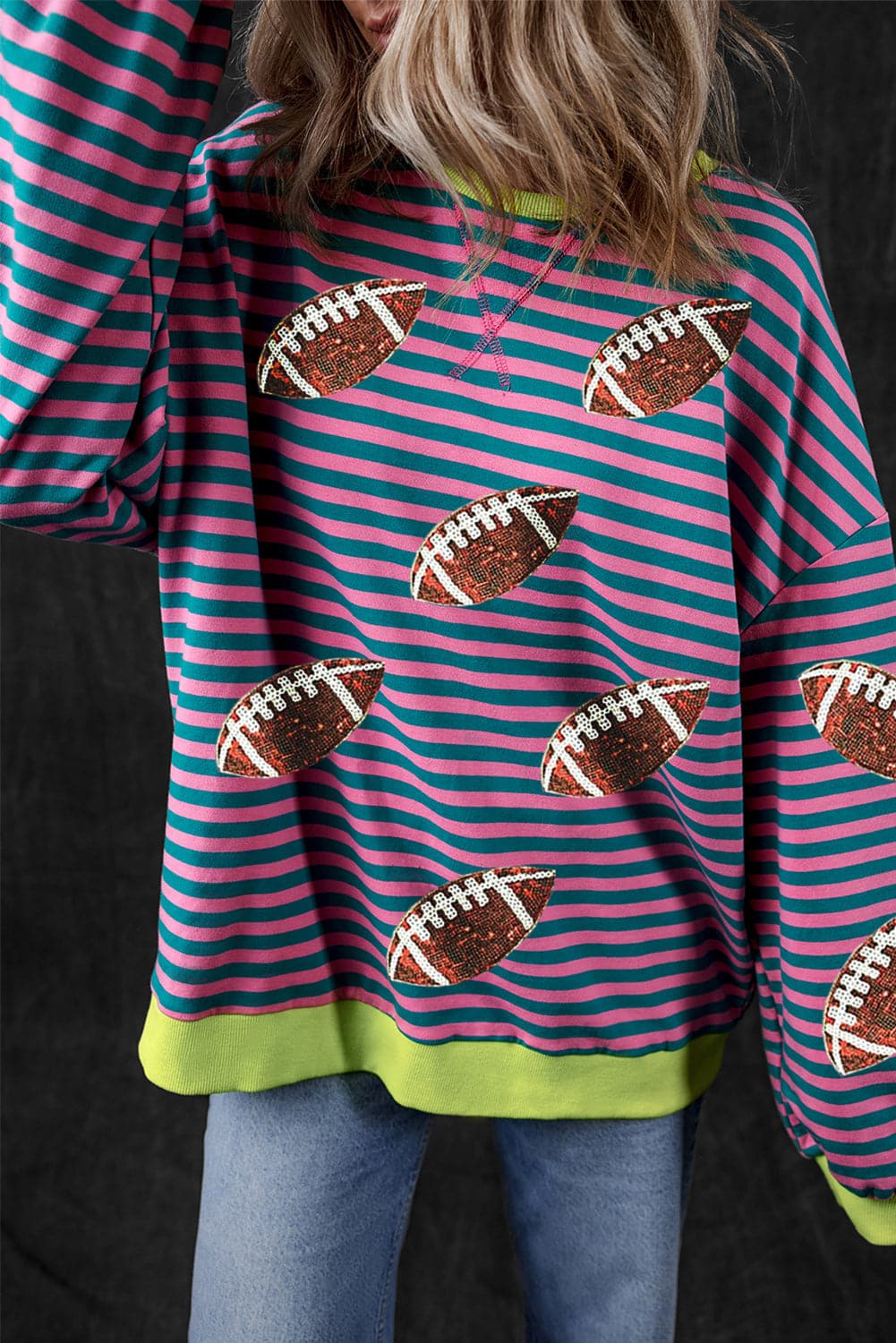 Striped Football Long Sleeve SweatshirtFeatures: Sequin
Sheer: Opaque
Stretch: Slightly stretchy
Material composition: 95% cotton, 5% elastane
Care instructions: Machine wash cold. Tumble dry low.
ImporteLove Salve Striped Football Long Sleeve SweatshirtSweatshirts & Hoodies