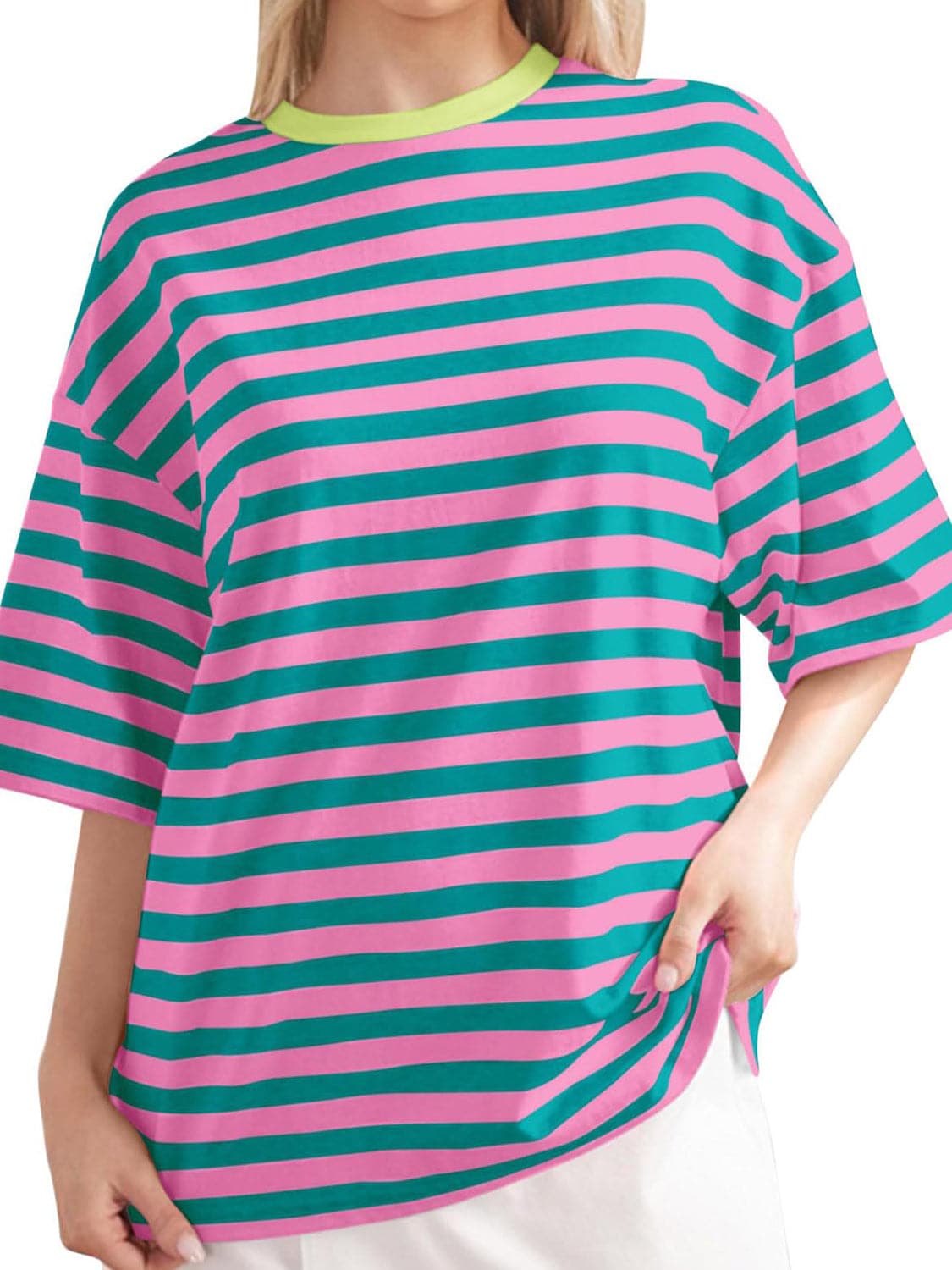 Striped Round Neck Half Sleeve T-Shirt.