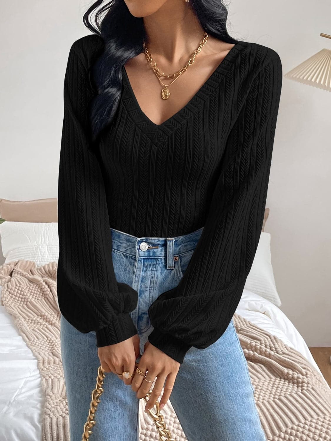 V-neck long sleeve t-shirt - comfy fit