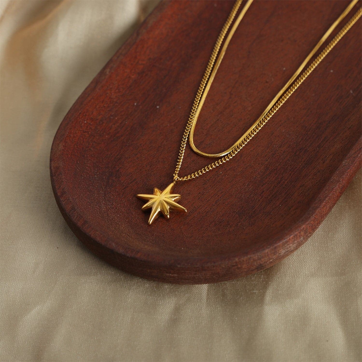 Star Pendant Double-Layered Titanium Steel Necklace.