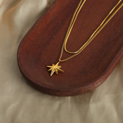 Star Pendant Double-Layered Titanium Steel Necklace.