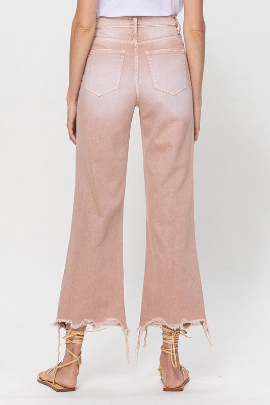 Rose Pink 90's Crop Flare Jeans