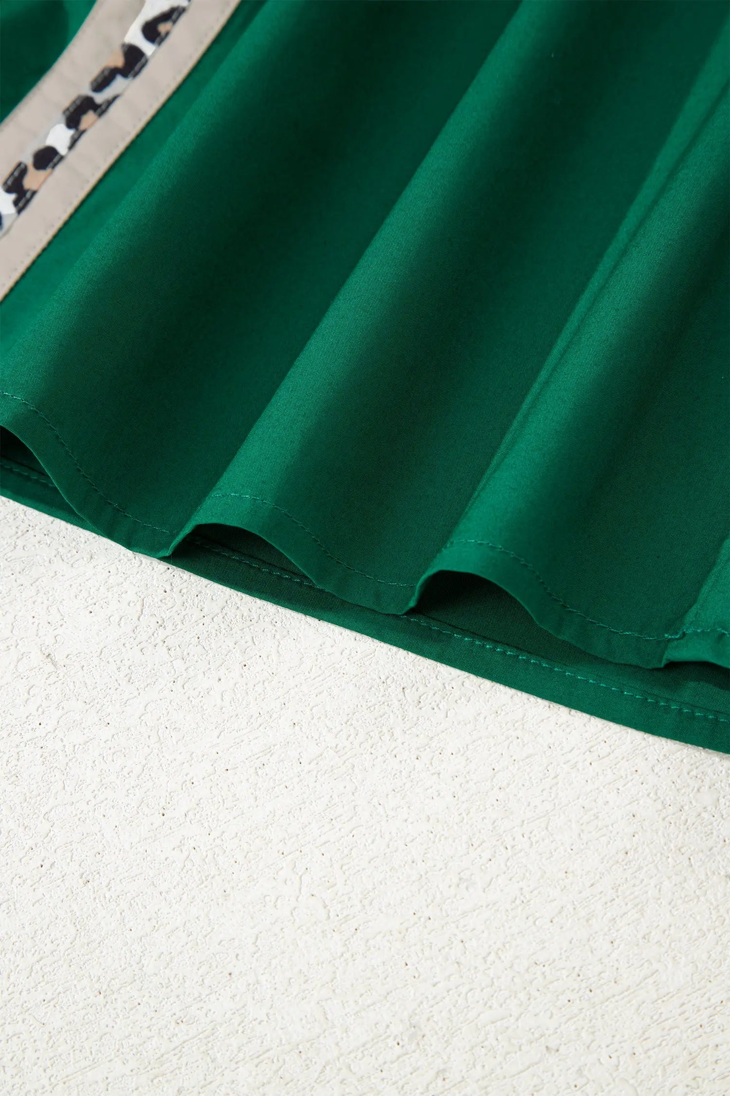 Evergreen Leopard Trim V Neck Blouse With Puffy Flounce Sleeves Dear-Lover Dropshipping