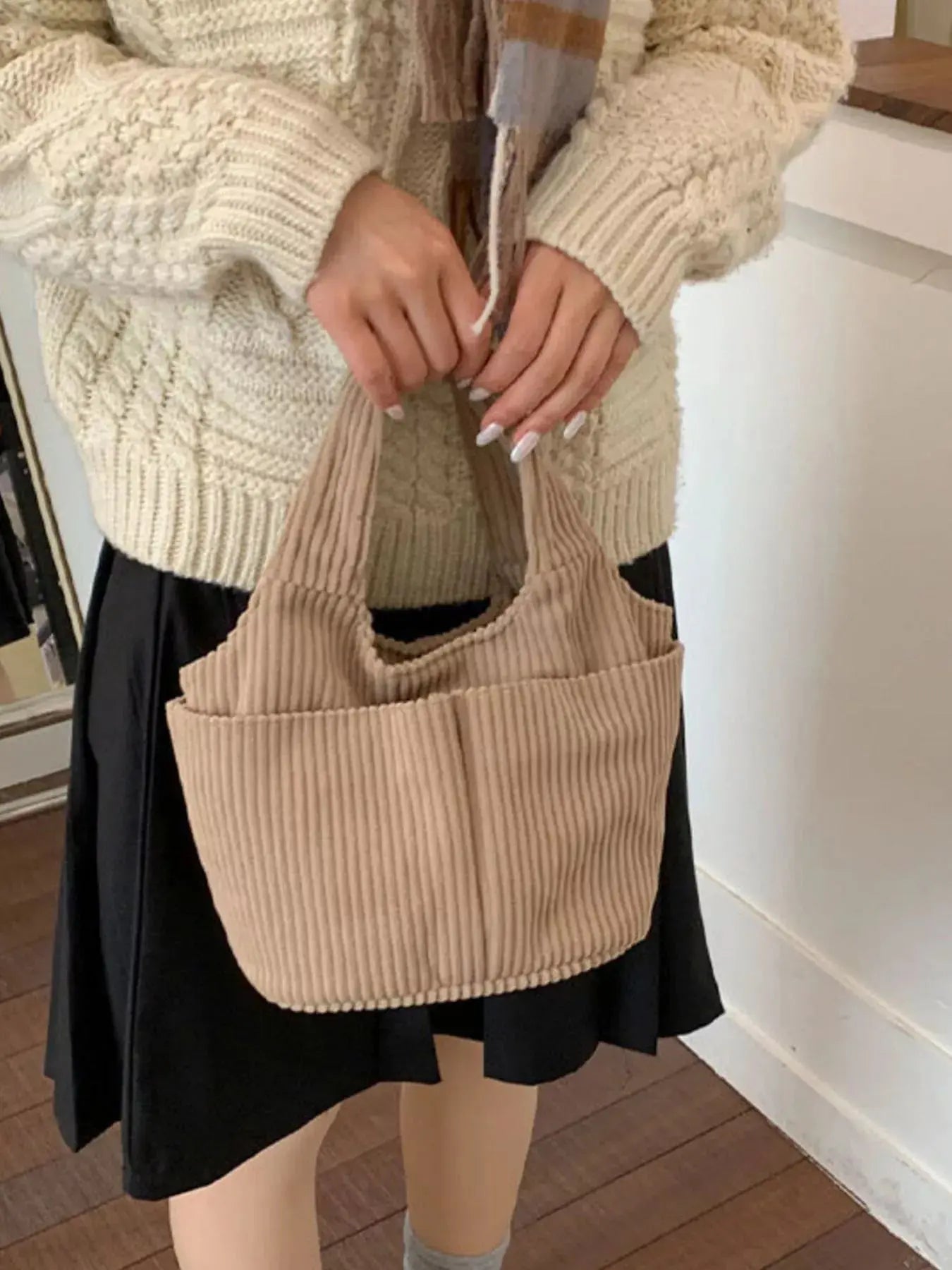 Corduroy Solid Color Handbag Simply Love