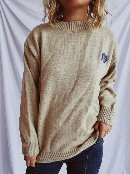 Embroidered oversized sweater with dropped shoulders