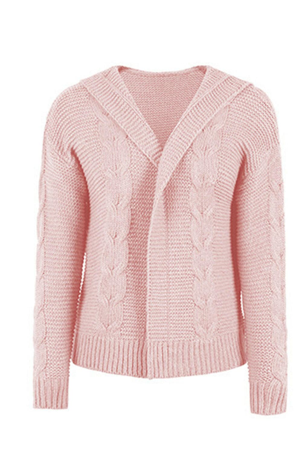 Cable-Knit Dropped Shoulder Hooded Cardigan.