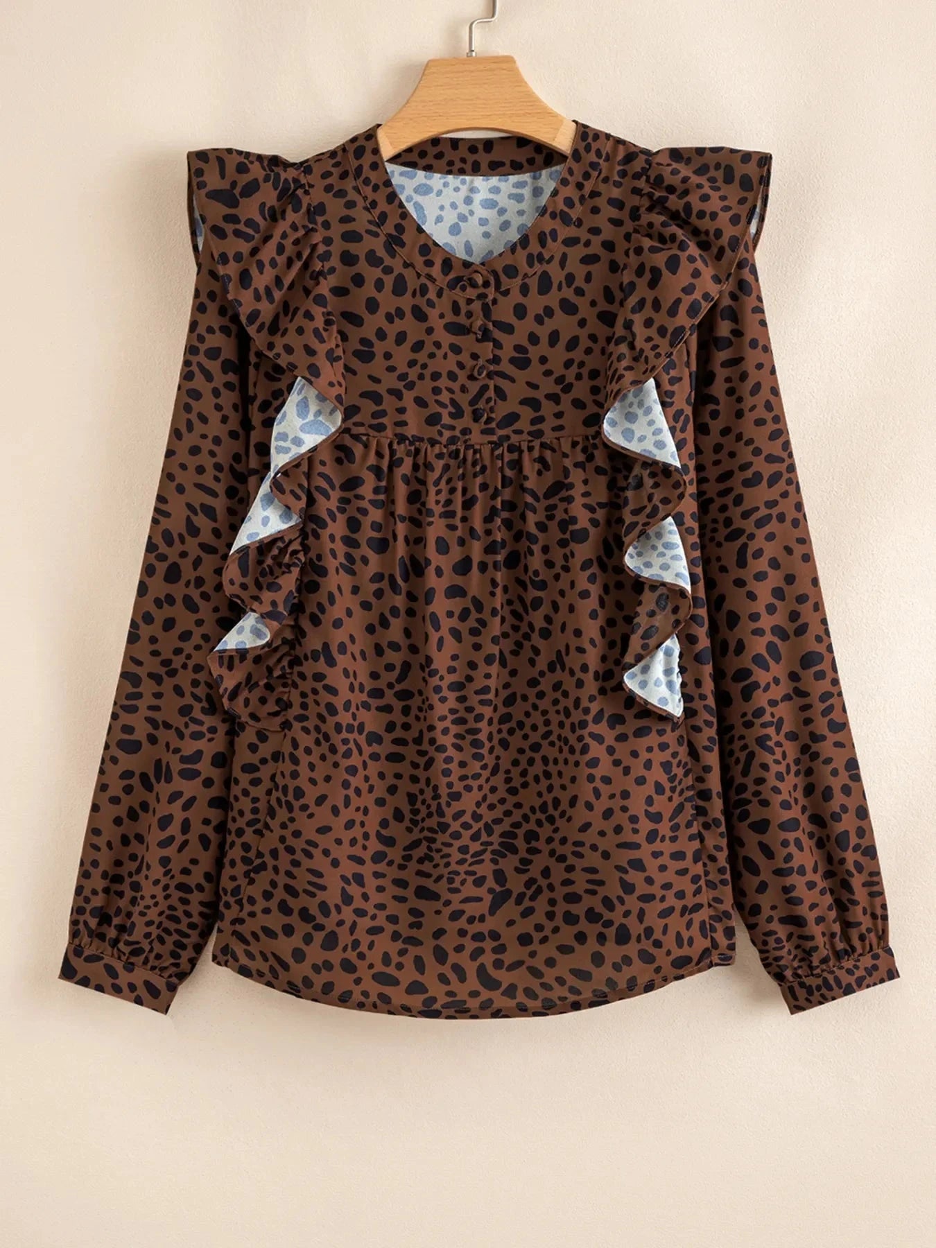 Leopard Print Ruffled Puff Sleeve Blouse Coco’s Tee Boutique