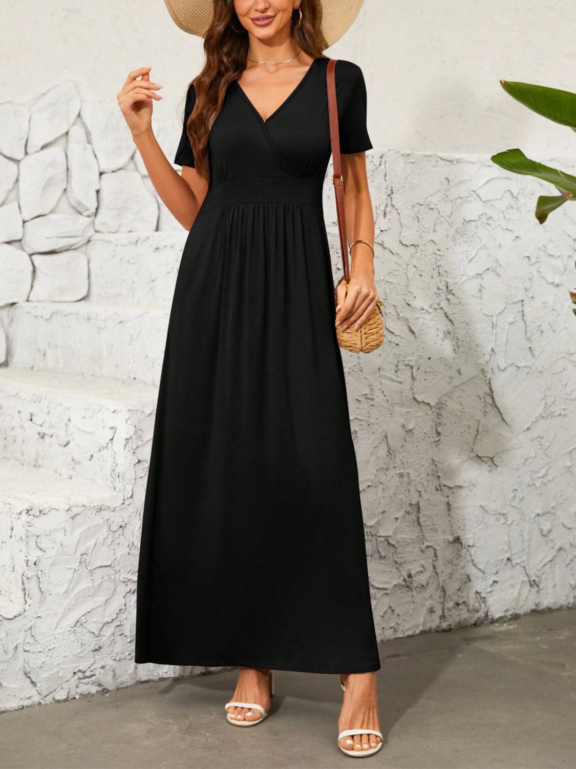 Surplice Short Sleeve Maxi Dress.