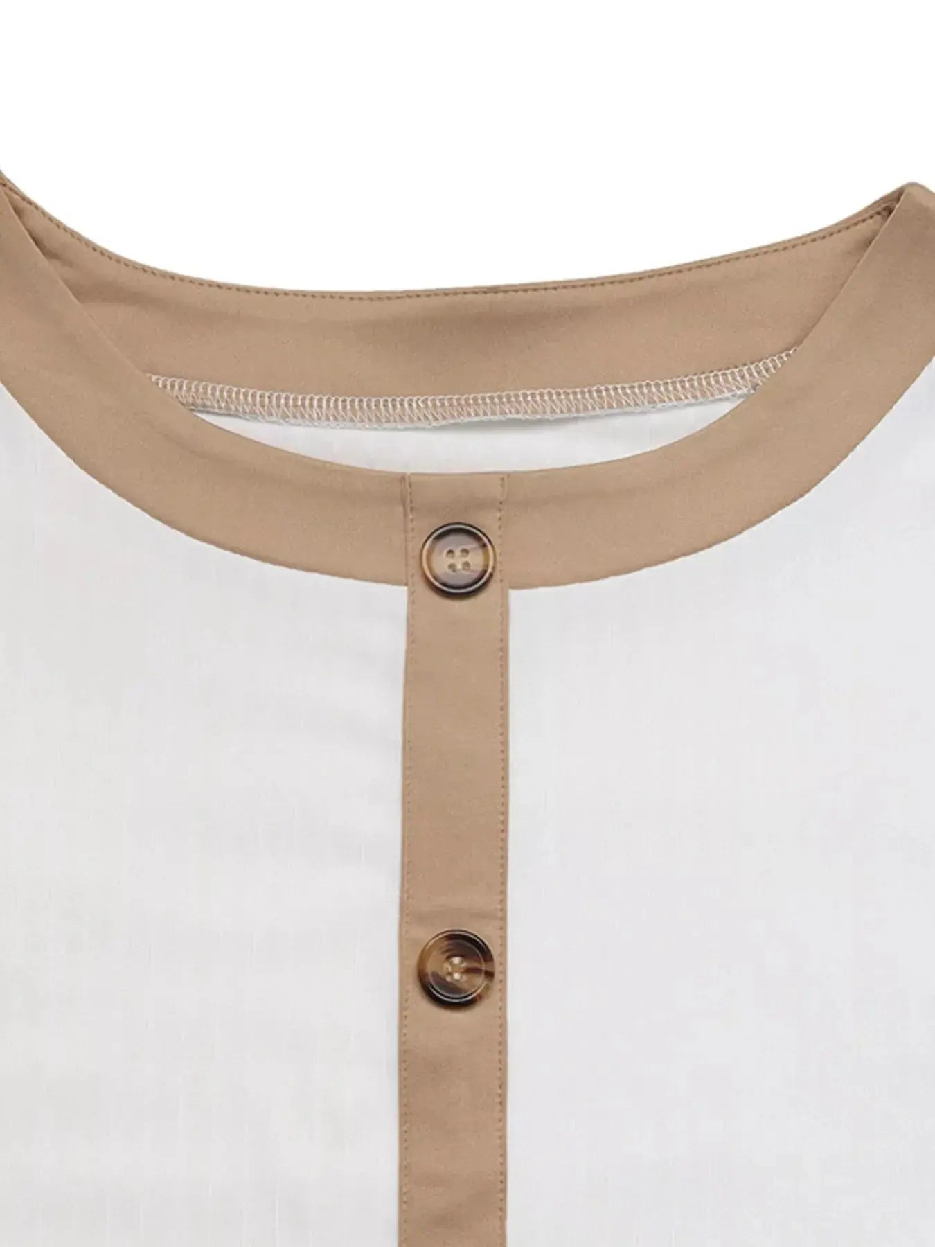 Decor Button Round Neck Short Sleeve Blouse Simply Love