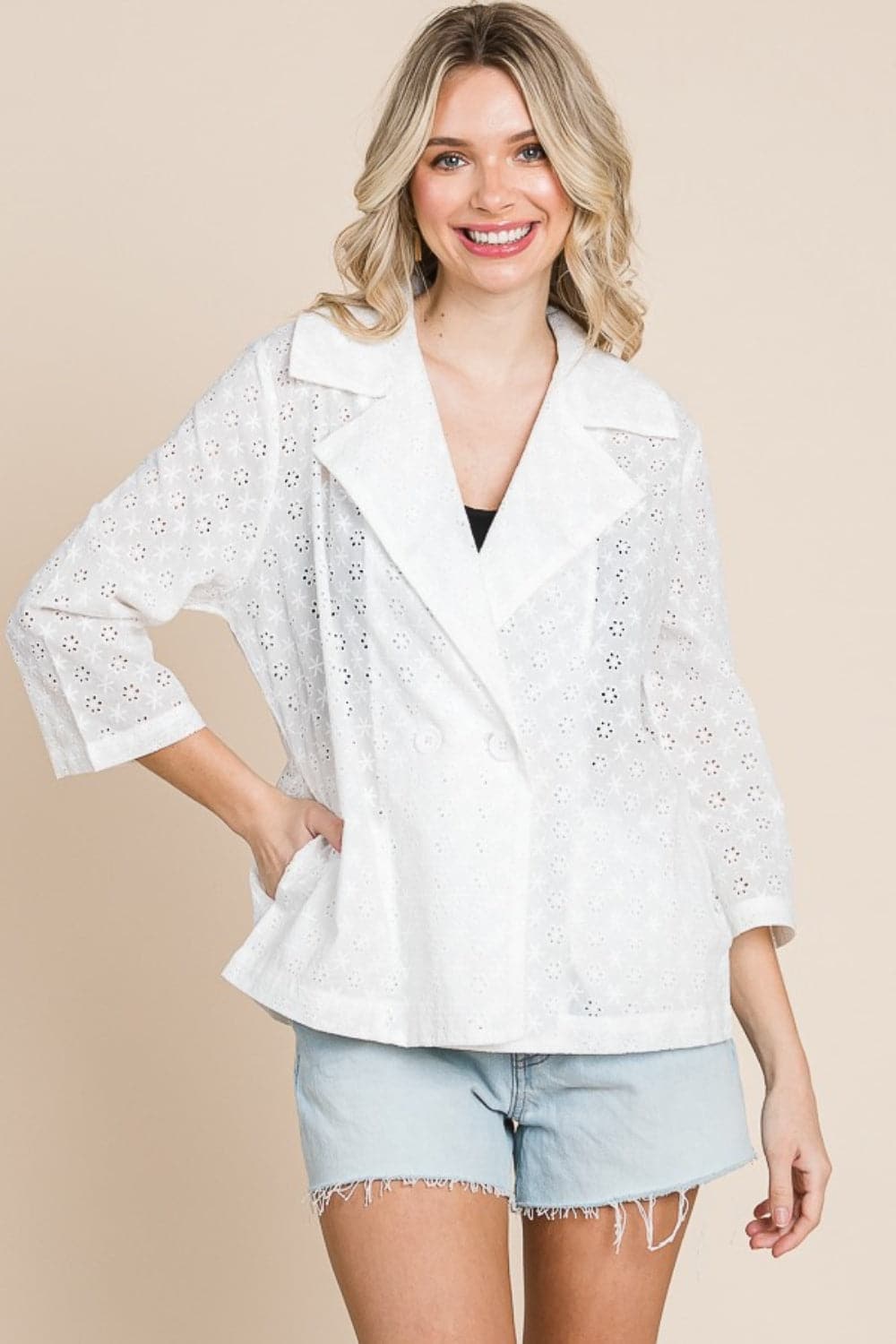 Culture Code Double Breasted Eyelet Jacket with Pockets.