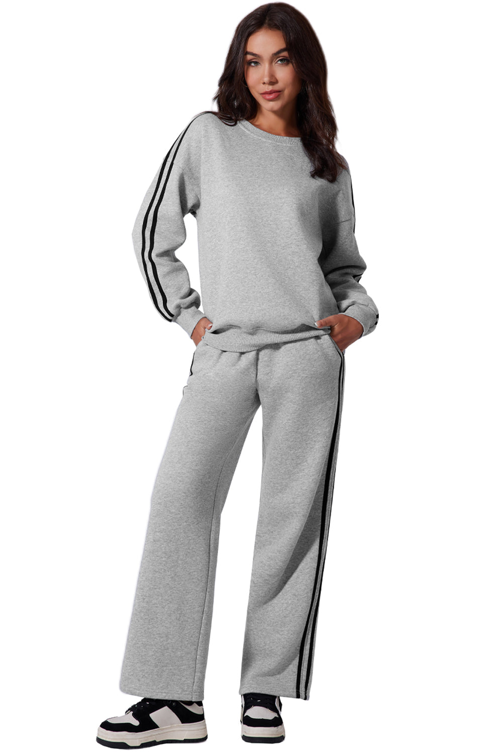 Light grey side stripe activewear set