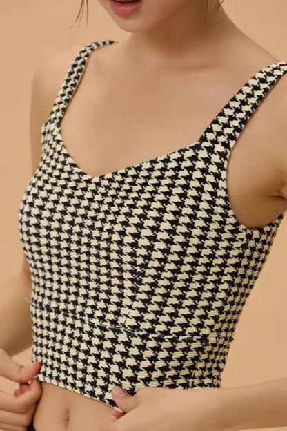 Chic Houndstooth Crisscross Back Active Bra